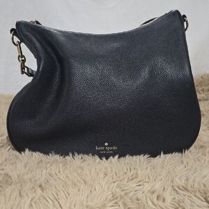 kate spade Black Pebbled Leather Hobo Shoulder Bag with Gold Hardware